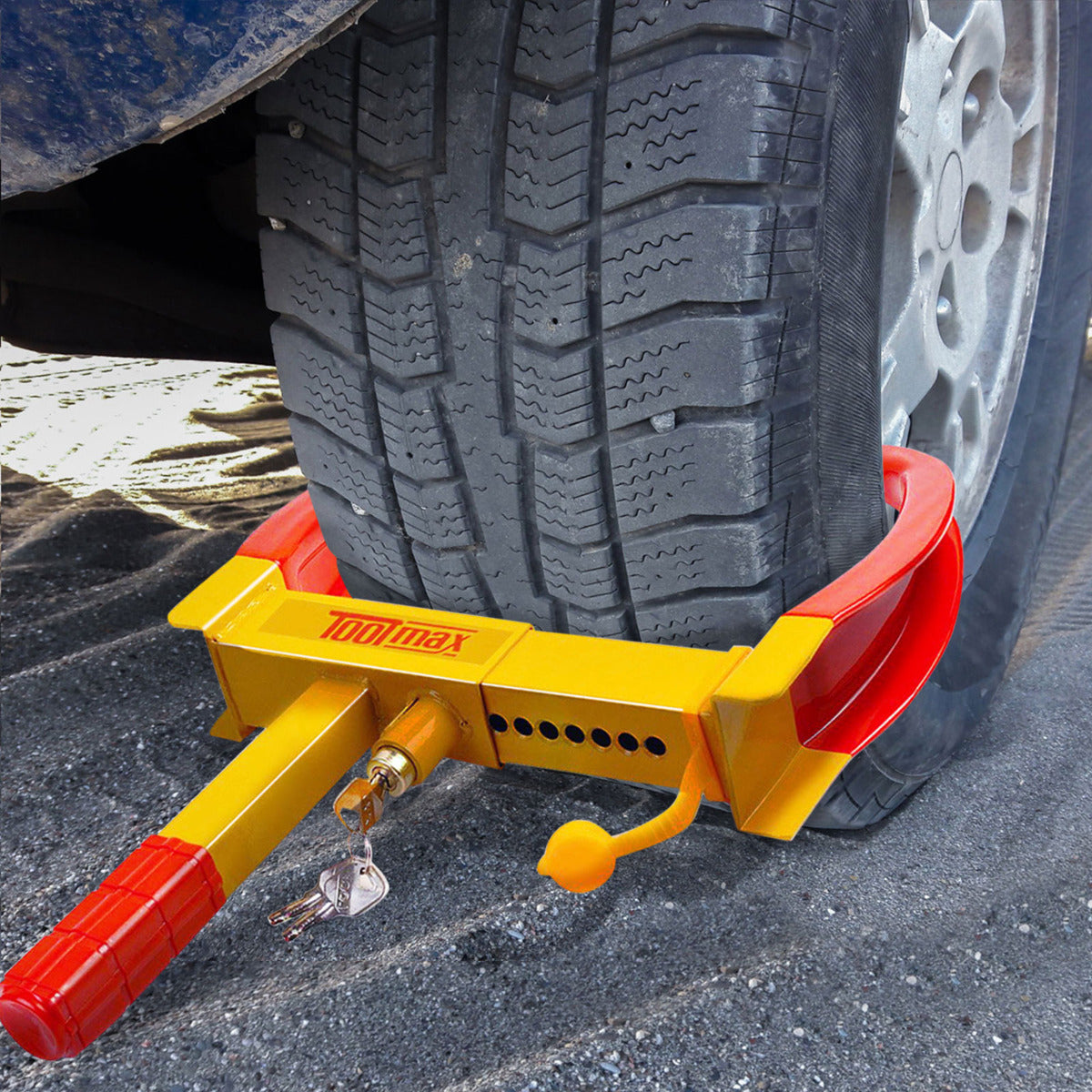 LIVSK Robuust Bandenslot - Zwaar Staal met Zachte Coating - Geschikt voor 178-280 mm Banden - Inclusief 3 Sleutels - Rood-Geel