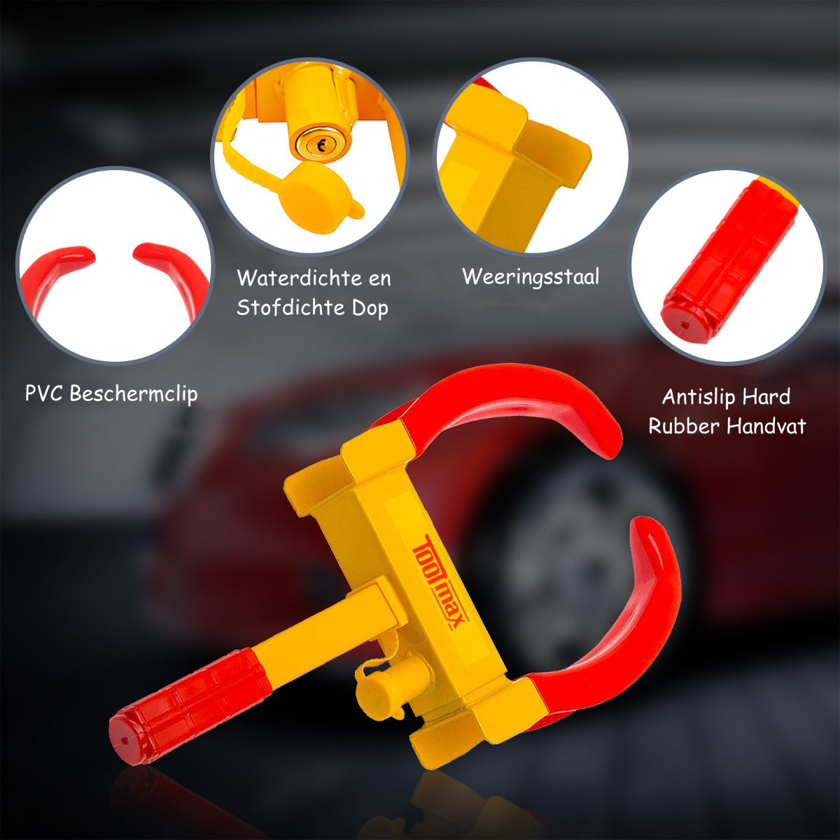 LIVSK Robuust Bandenslot - Zwaar Staal met Zachte Coating - Geschikt voor 178-280 mm Banden - Inclusief 3 Sleutels - Rood-Geel