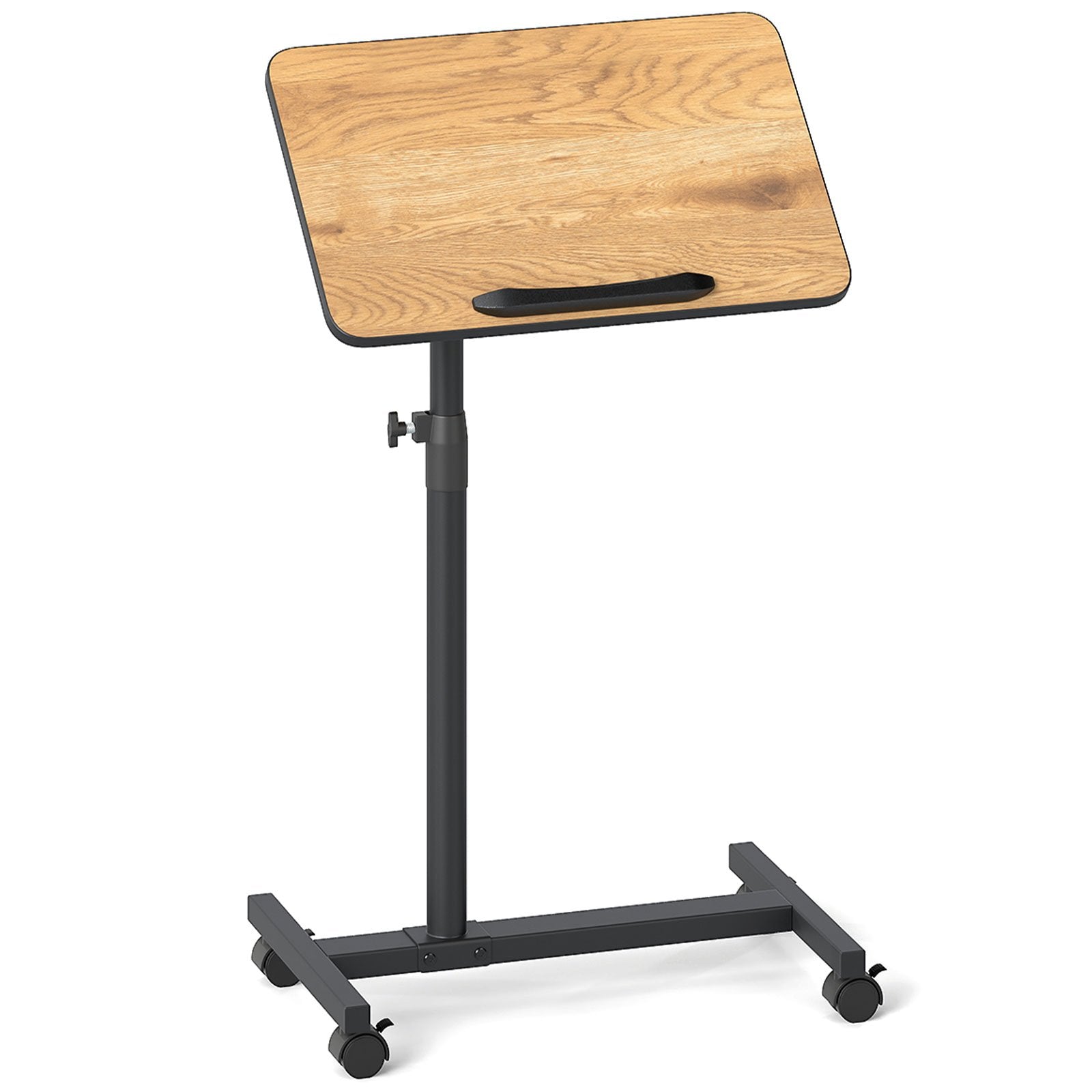 LIVSK C-vormige bijzettafel - In hoogte verstelbaar 69-112 cm - 360° draaibaar - Ruimtebesparend - Metaal en MDF - Bruin + Zwart