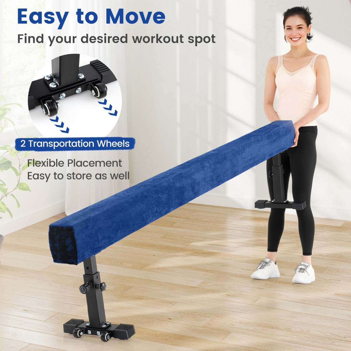 Livsk costway verstelbare evenwichtsbalk 226 cm hoge en lage gymnastiekbalk met 3 hoogtes blauw