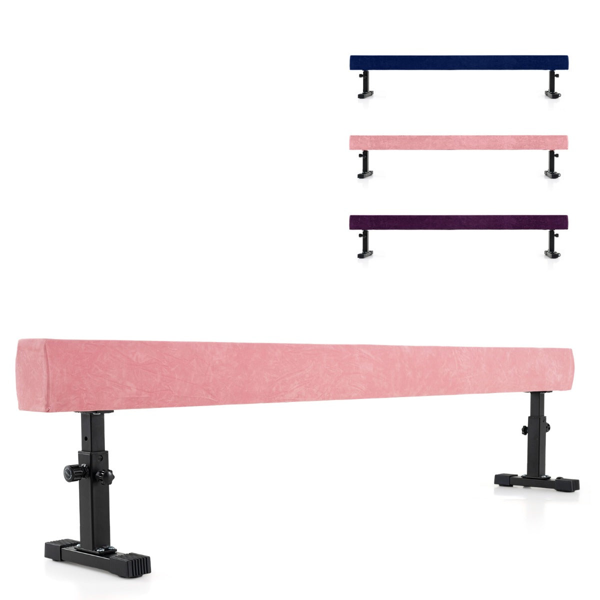 Livsk costway verstelbare evenwichtsbalk 226 cm hoge en lage gymnastiekbalk met 3 hoogtes roze 1 1