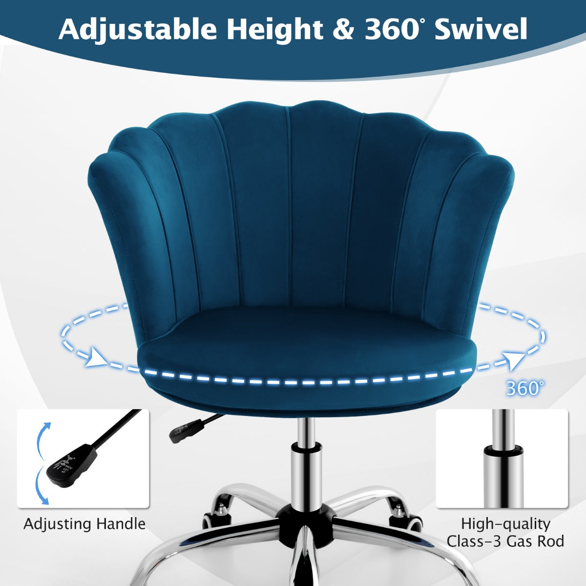 LIVSK Kapfauteuil - Ergonomische Schelpenrug - Verstelbare Zithoogte - 360° Draaibaar - Tot 150 kg - Blauw