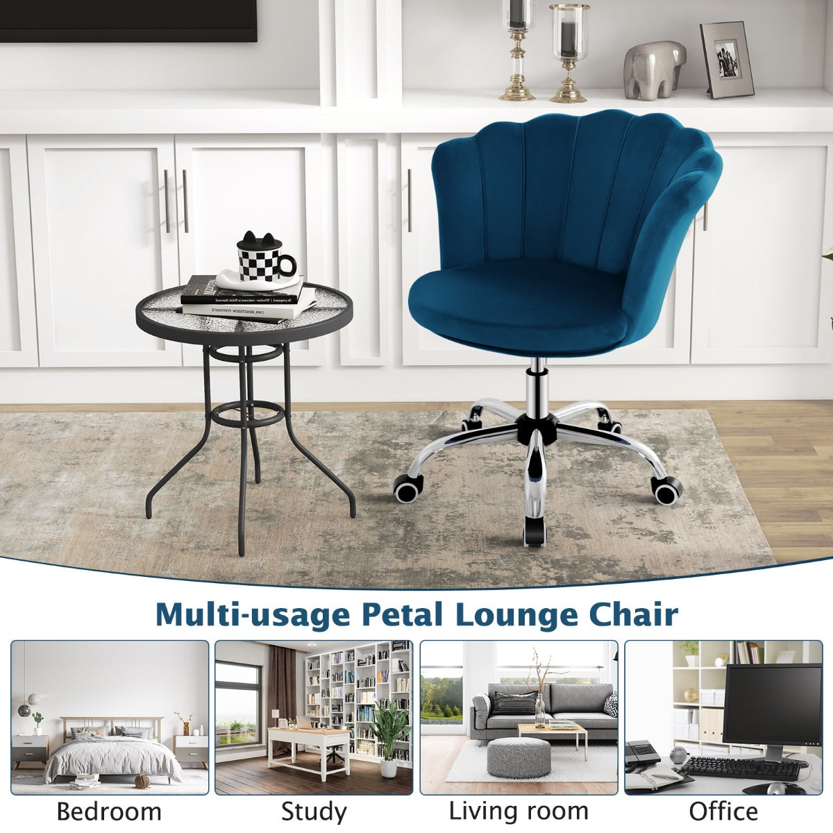 LIVSK Kapfauteuil - Ergonomische Schelpenrug - Verstelbare Zithoogte - 360° Draaibaar - Tot 150 kg - Blauw