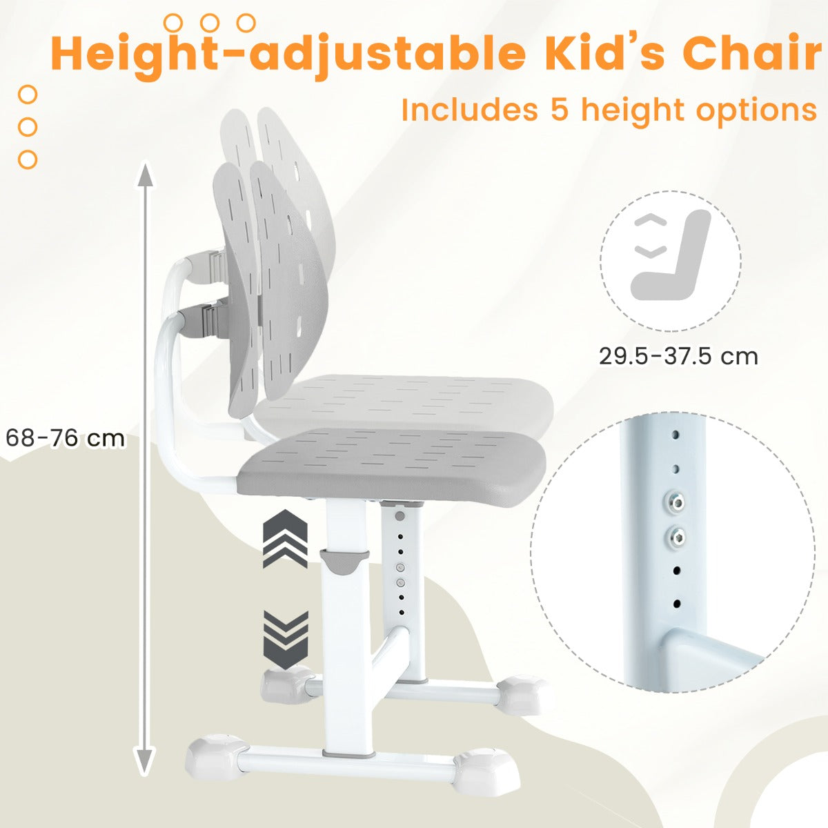 LIVSK Ergonomische Kinderstoel met Dubbele Rugsteun - In hoogte verstelbaar - Ademend - Stevige constructie - Voor kinderen vanaf