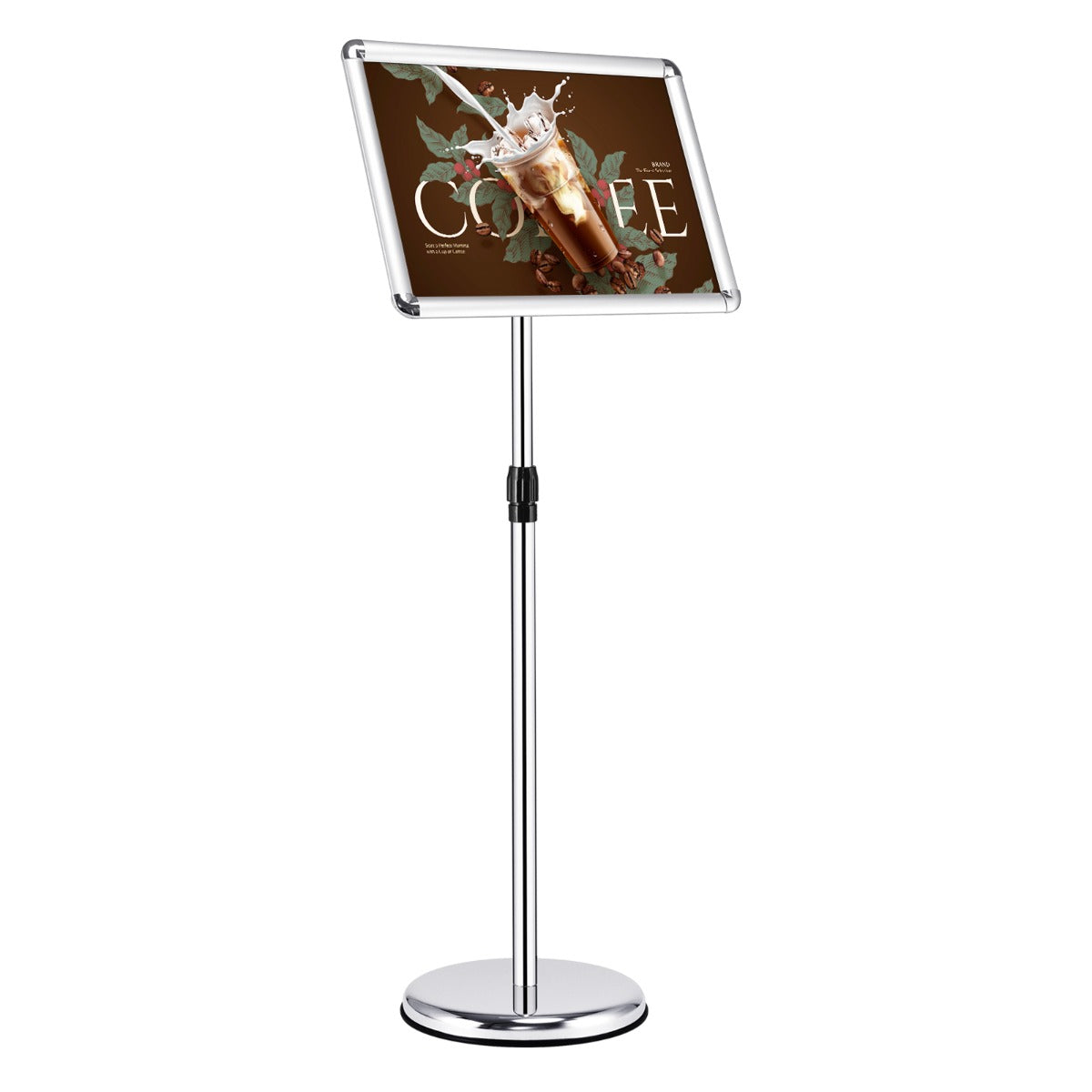 LIVSK Verstelbare Informatiestandaard - 360 Graden Rotatie - Zware Ronde Basis - Aluminium Frame - Hoogte 89,5-134 cm - Zilver