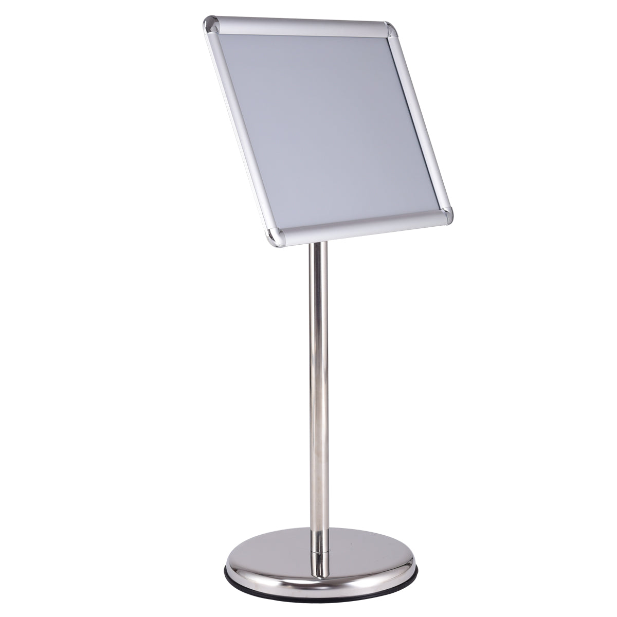LIVSK Verstelbare Informatiestandaard - 360 Graden Rotatie - Zware Ronde Basis - Aluminium Frame - Hoogte 89,5-134 cm - Zilver