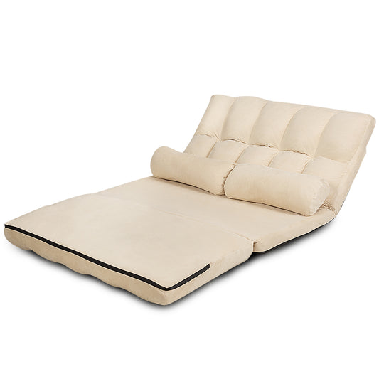 LIVSK Verstelbare Opvouwbare Vloerbank - 6 Posities - Duurzaam Stalen Frame - Comfortabel Suède - Tot 150 kg - Beige