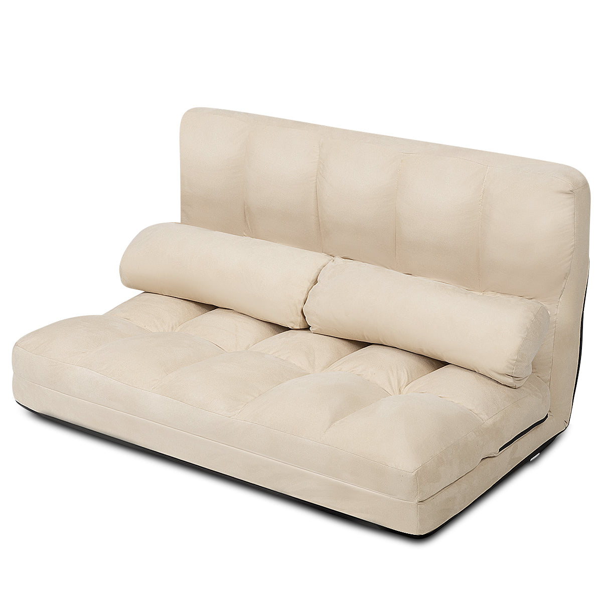 LIVSK Verstelbare Opvouwbare Vloerbank - 6 Posities - Duurzaam Stalen Frame - Comfortabel Suède - Tot 150 kg - Beige