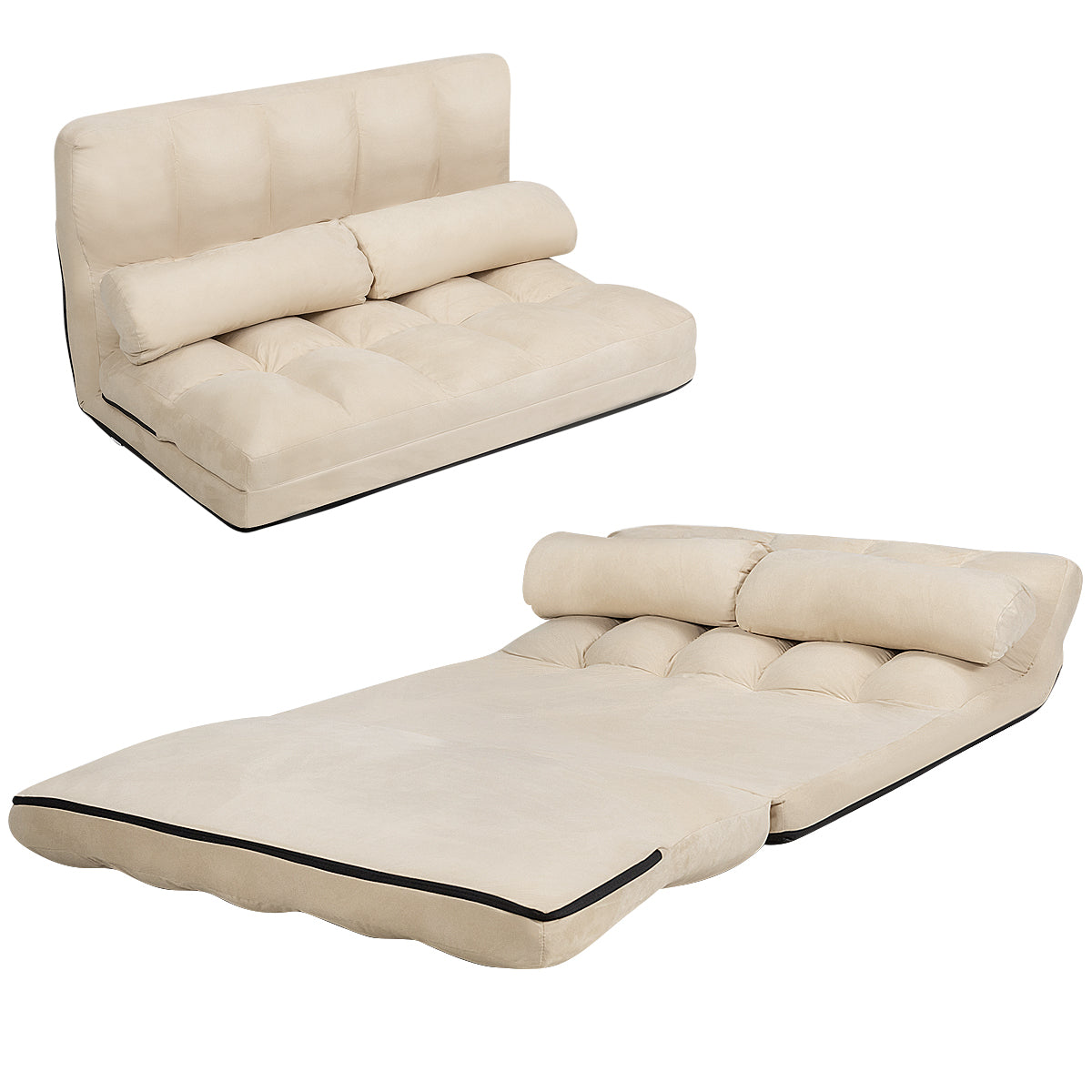 LIVSK Verstelbare Opvouwbare Vloerbank - 6 Posities - Duurzaam Stalen Frame - Comfortabel Suède - Tot 150 kg - Beige