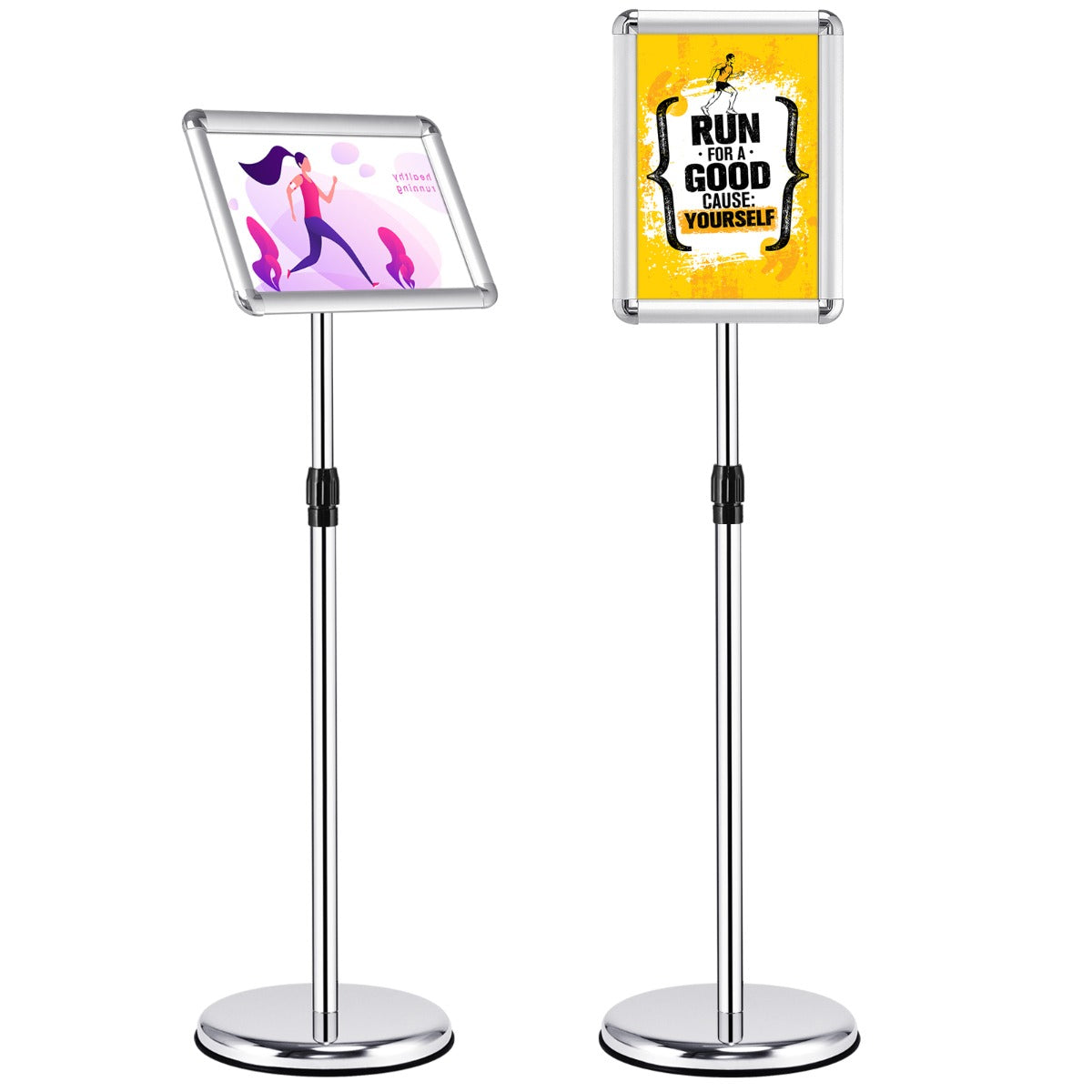 LIVSK Telescopisch Stoepbord - Verstelbare Kliklijst - Stevige Ronde Voet - Hoogte 83-130 cm - Voor Binnen en Buiten - Zilver