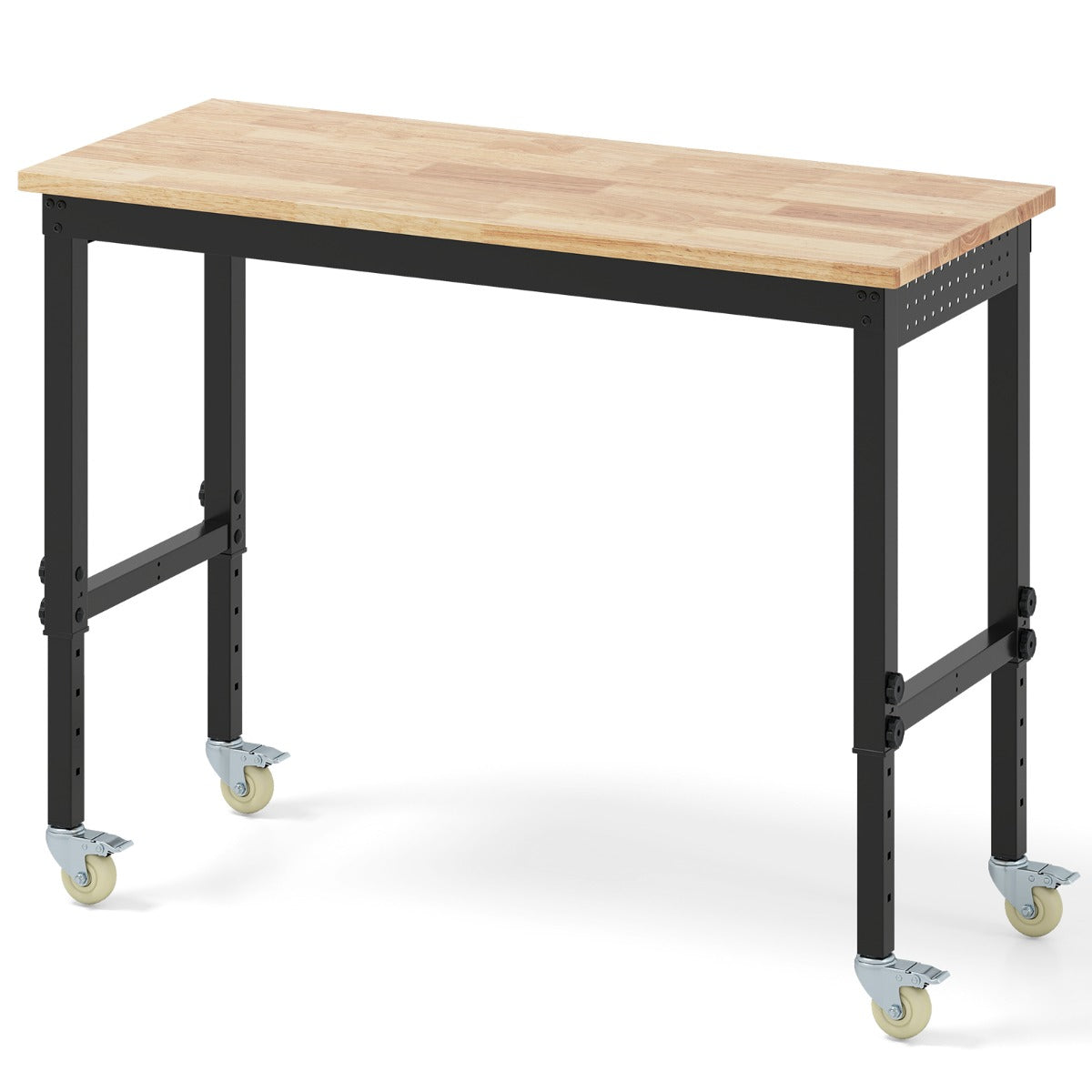 LIVSK Zware Rolwerkbank met Wielen - 1100 kg Draagvermogen - Verstelbaar van 74 tot 104 cm - Rubberhouten Blad - Natuurlijk en
