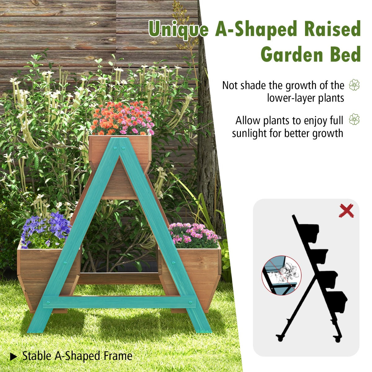 LIVSK Verticale Verhoogde Plantenbak - 3 Houten Plantenbakken - Waterdichte Verf - A-vormig Frame - 66 x 73 x 73 cm - Bruin