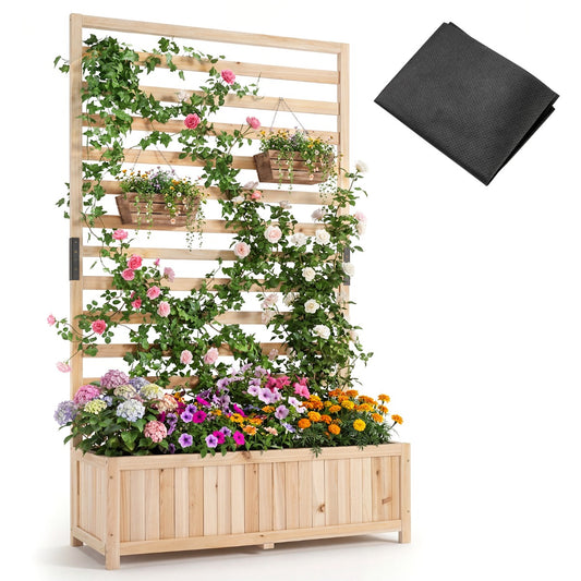 Livsk costway verticale verhoogde plantenbak van vurenhout met latwerk en drainage 150 cm hoge bloembak naturel
