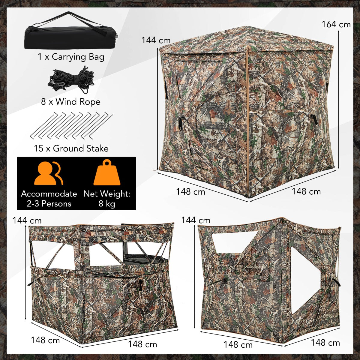 LIVSK Pop-up Jachtschuilplaats - 360° Transparant Zicht - Flexibel Ontwerp - Inclusief Draagtas en Grondpennen - Camouflage