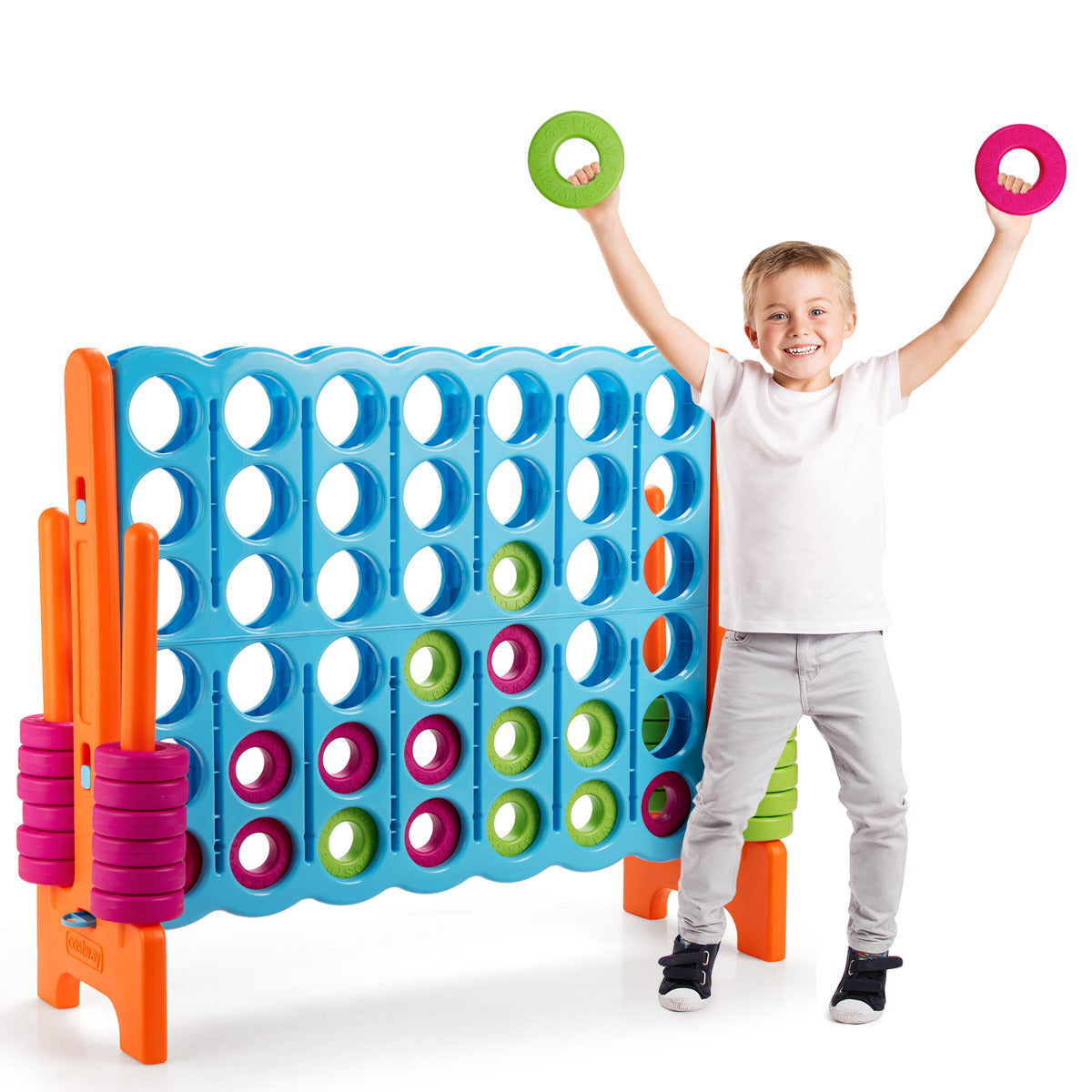 LIVSK Match 4-gameset - Duurzaam Spel voor Binnen en Buiten - Lichtgewicht - Eenvoudig op te zetten - 120 x 42 x 104 cm - Blauw &
