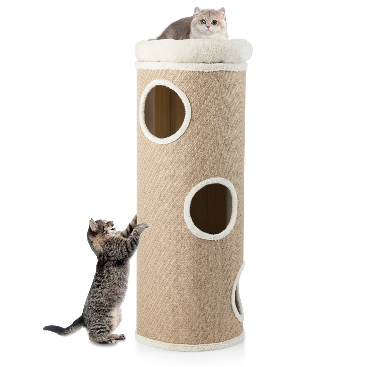 Livsk costway vier verdiepingen tellend kattenhuis voor meerdere katten met een uitneembaar pluche bed bruin