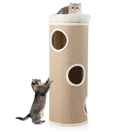 Livsk costway vier verdiepingen tellend kattenhuis voor meerdere katten met een uitneembaar pluche bed bruin