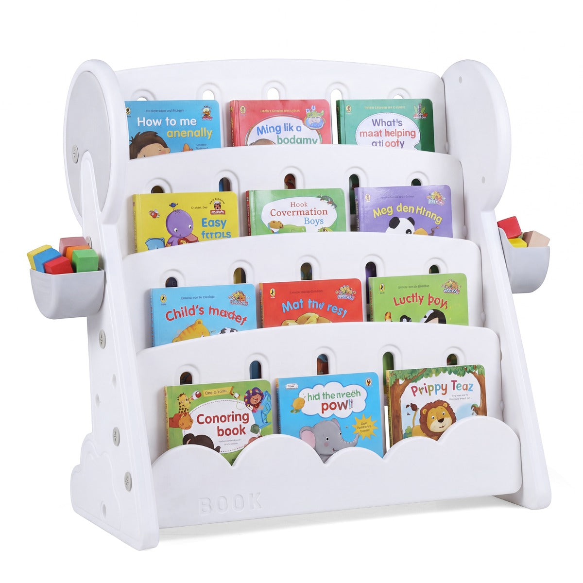 Livsk costway vierdelige kinderboekenkast met twee opbergboxen en omkeerbare onderste plank ombouwbare boekenkast