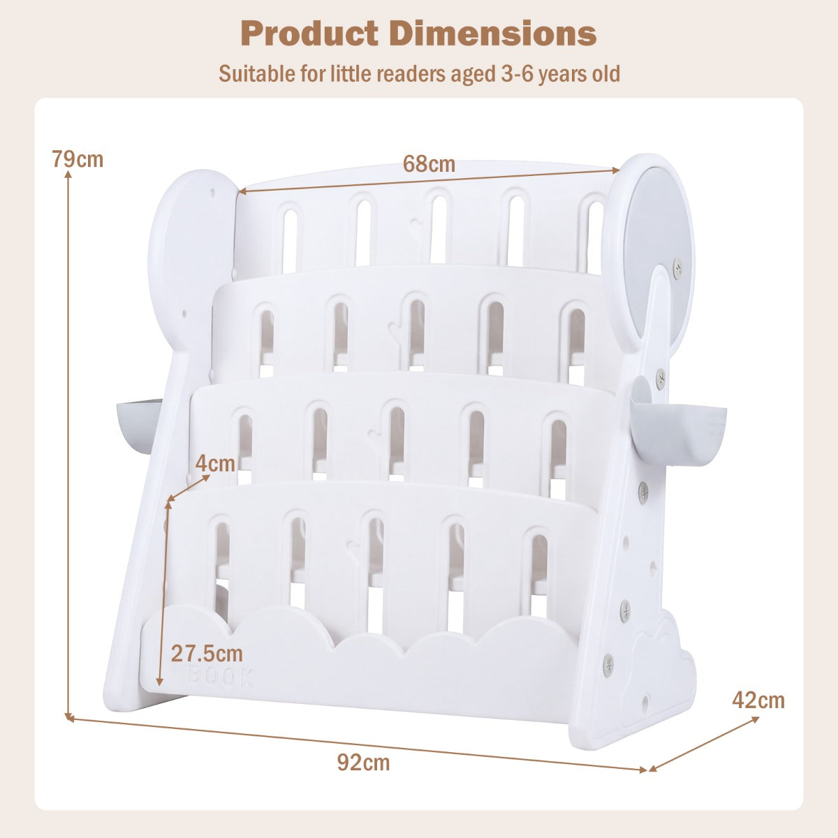 Livsk costway vierdelige kinderboekenkast met twee opbergboxen en omkeerbare onderste plank ombouwbare boekenkast