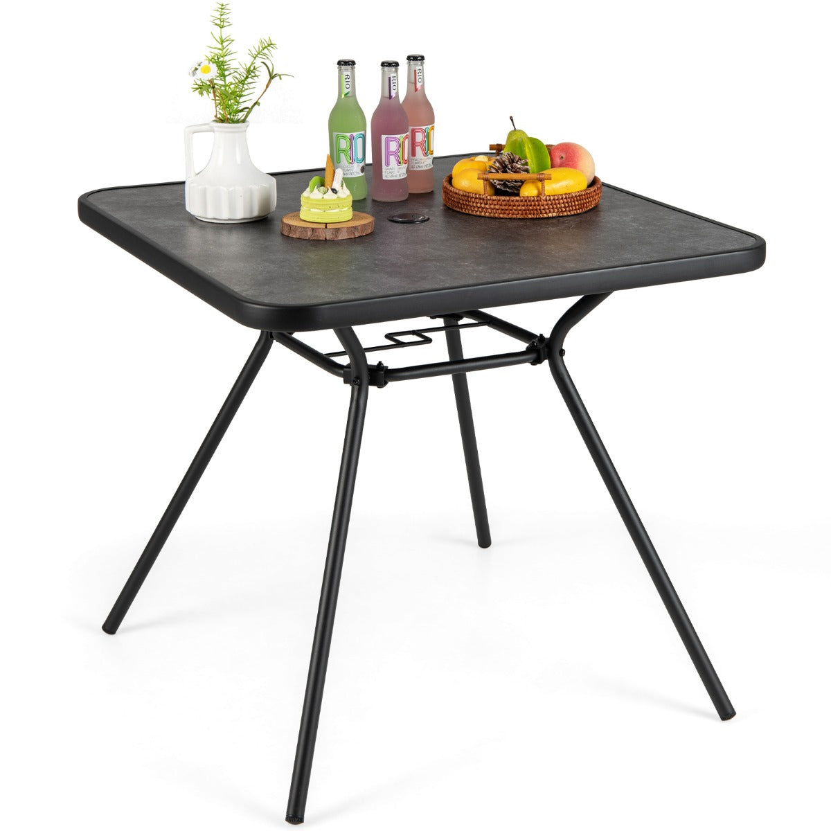 LIVSK Buitentafel - Slijtvast SPC Blad - Stevig Metalen Frame - Verstelbare Poten - Geschikt voor 4 Personen - Zwart + Grijs