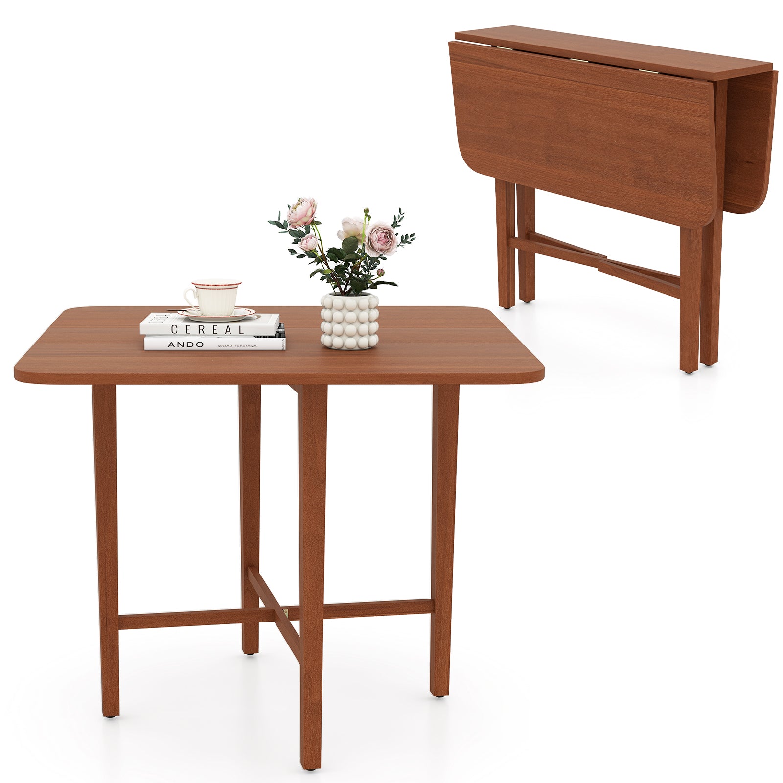 LIVSK Opklapbare Houten Eettafel - 2 Zijflappen voor Eten of Bureau - X-vormig Frame - Voor 2-4 Personen - 90 x 90 x 74,5 cm -
