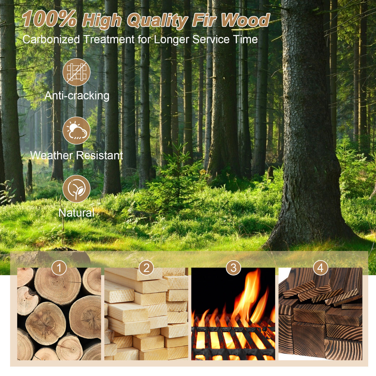 LIVSK Houten Tuinbrug - Massief Dennenhout - Halfronde Leuningen - Weerbestendig - Draagvermogen 75 kg - 101,5 x 48,5 x 38 cm -