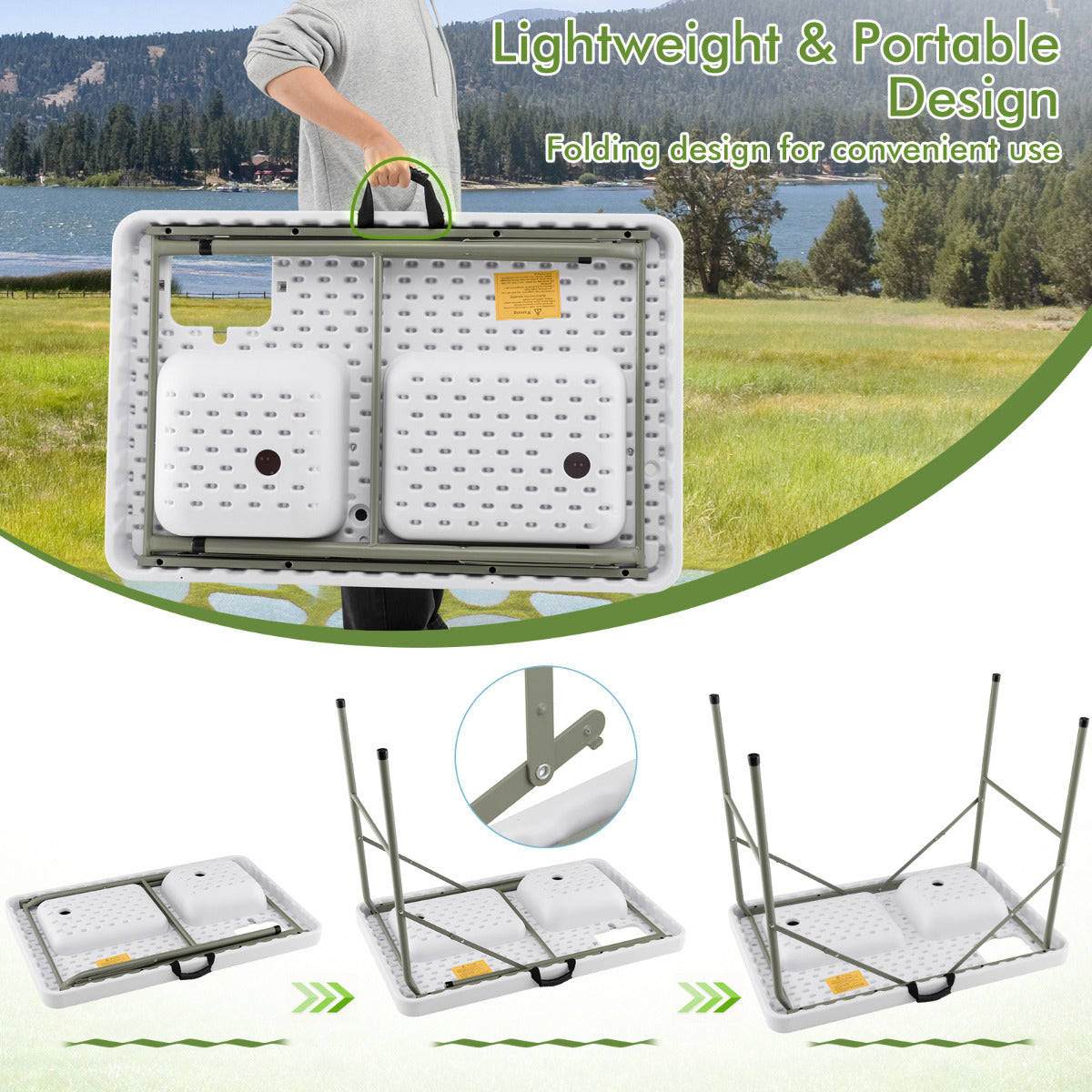 LIVSK Schoonmaaktafel voor Buiten - Inklapbaar met 2 Spoelbakken - Lichtgewicht en Draagbaar - Tot 150 kg - Wit