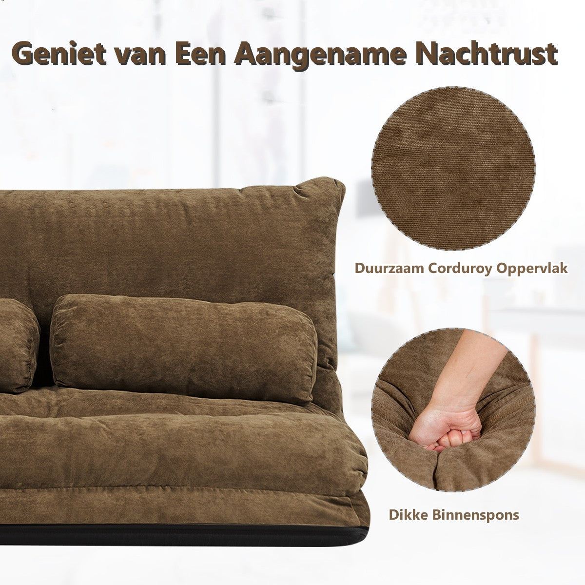 LIVSK Verstelbare Vloersofa - 6 Niveaus Rugleuning - Hoogwaardig Metalen Frame - Draagvermogen 150 kg - Koffie