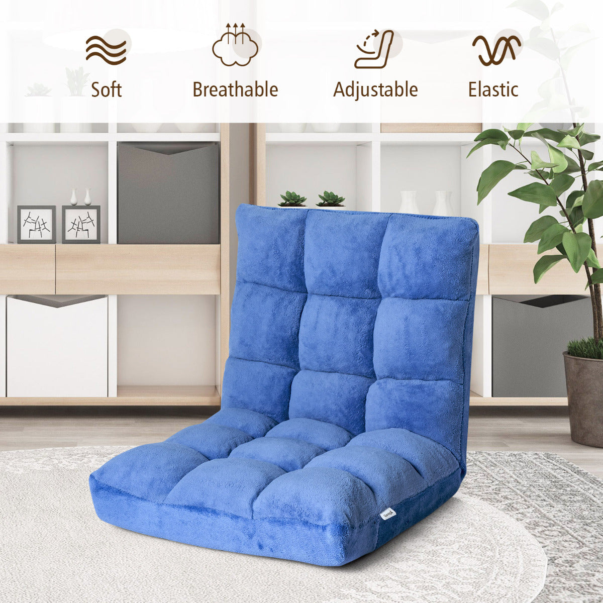 LIVSK Verstelbare Vloerstoel - 14 Standen Rugleuning - Opvouwbaar en Lichtgewicht - Geen Montage Nodig - 105 x 56 x 15 cm - Blauw