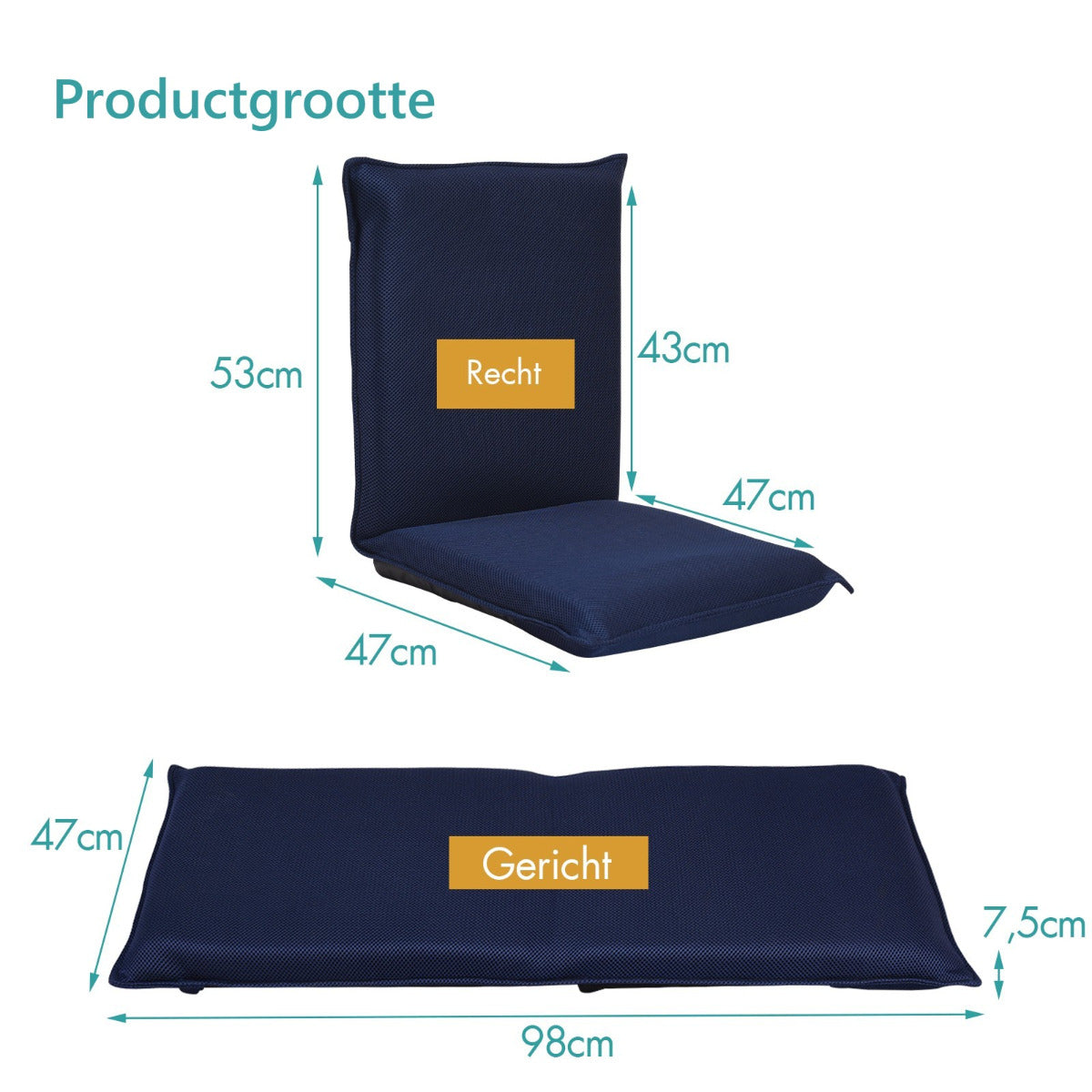 LIVSK Verstelbare Vloerstoel - Lichtgewicht met Sterk Metalen Frame - Ergonomisch voor Kinderen en Volwassenen - Marineblauw