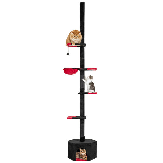 Livsk costway vloer tot plafond kattenboom 245 300 cm verstelbaar 5 laags krabpaal met kattenhol