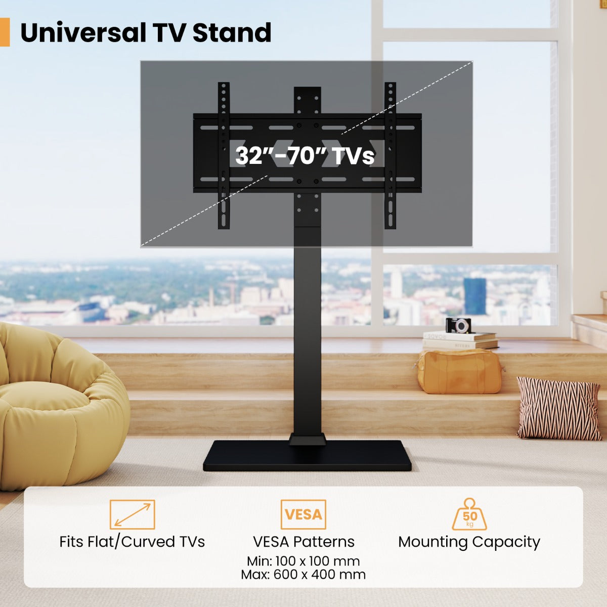 LIVSK Universele TV-standaard - Geschikt voor 32-70 inch - Hoogte 95,5-111,5 cm - Draaifunctie - AV-plank - Zwart