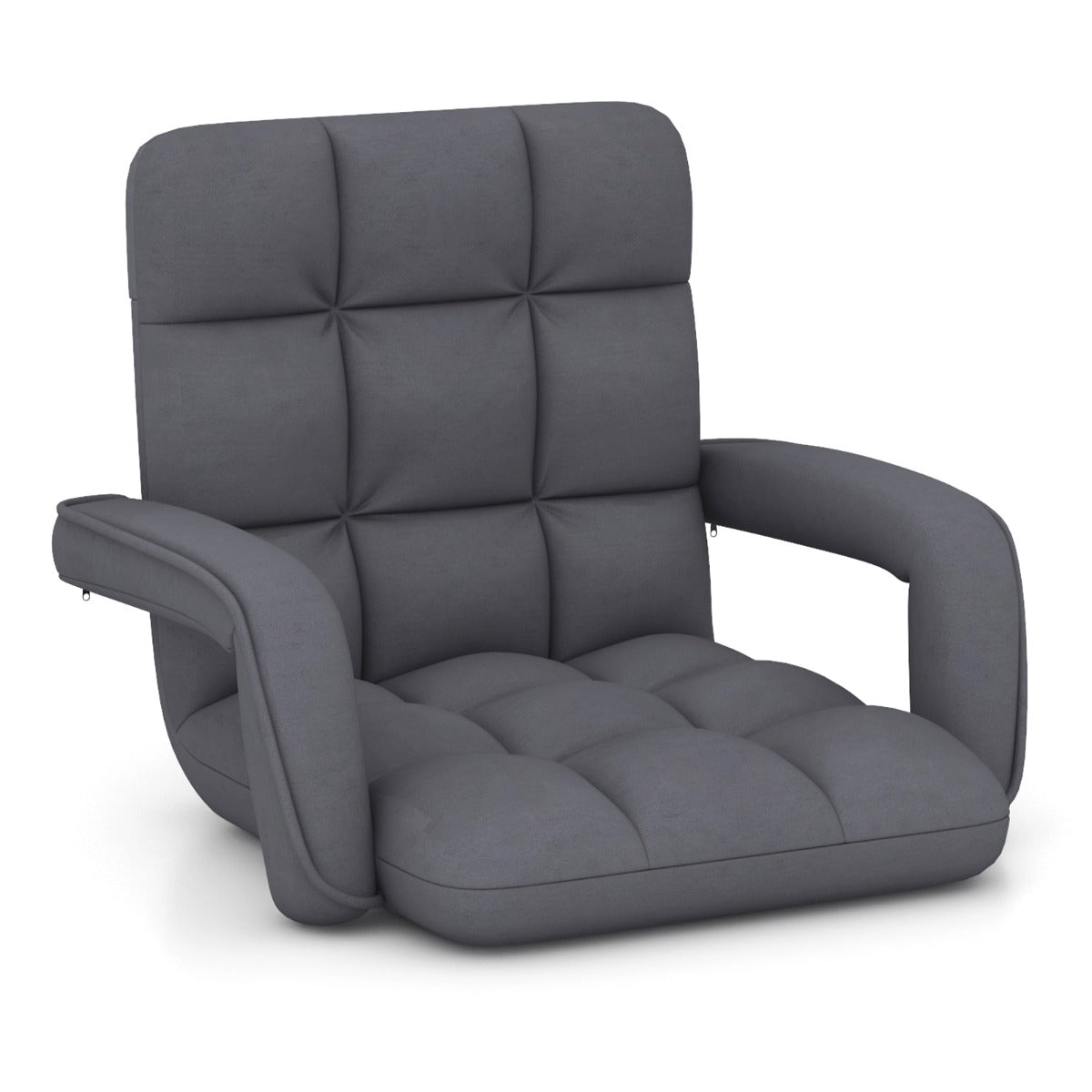 LIVSK Vloerstoel met Verstelbare Rugleuning - Suède Stof - Ergonomisch en Comfortabel - Tot 150 kg - Grijs