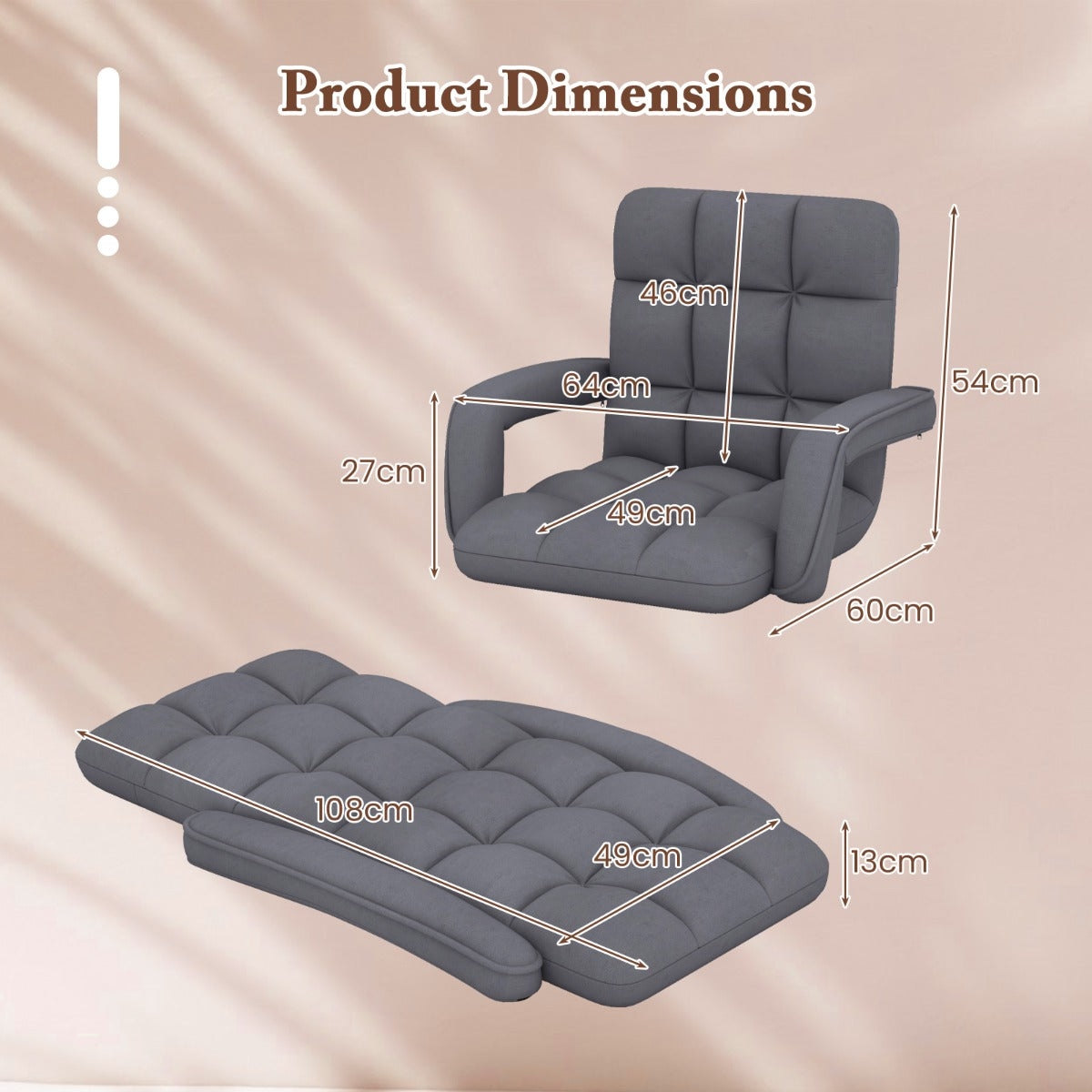 LIVSK Vloerstoel met Verstelbare Rugleuning - Suède Stof - Ergonomisch en Comfortabel - Tot 150 kg - Grijs