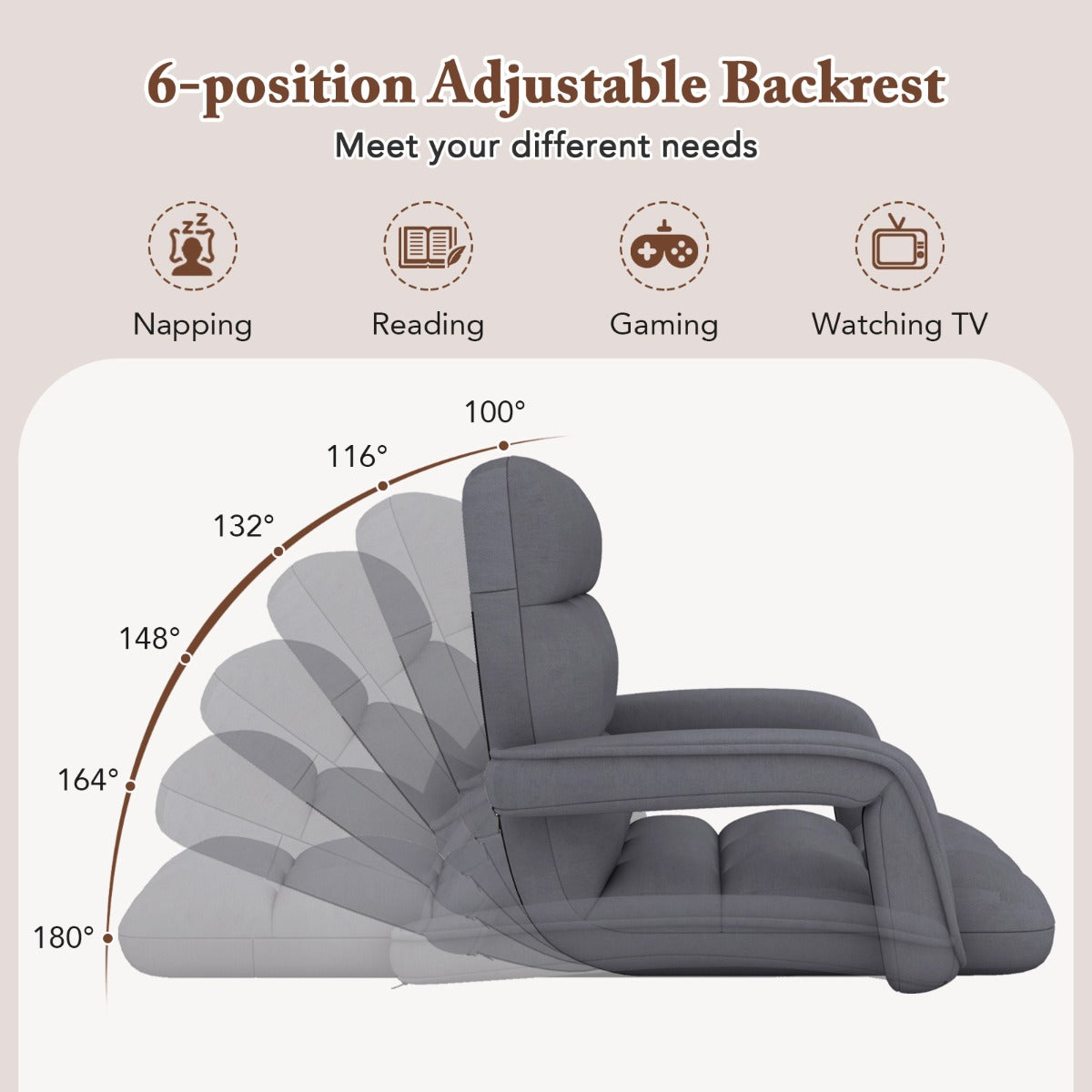 LIVSK Vloerstoel met Verstelbare Rugleuning - Suède Stof - Ergonomisch en Comfortabel - Tot 150 kg - Grijs