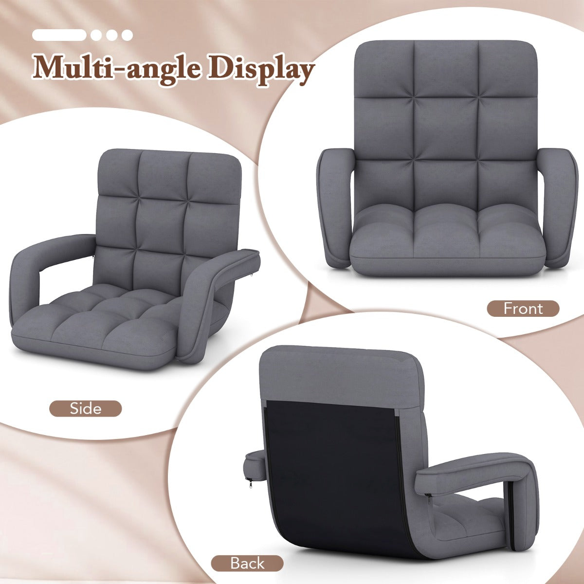 LIVSK Vloerstoel met Verstelbare Rugleuning - Suède Stof - Ergonomisch en Comfortabel - Tot 150 kg - Grijs