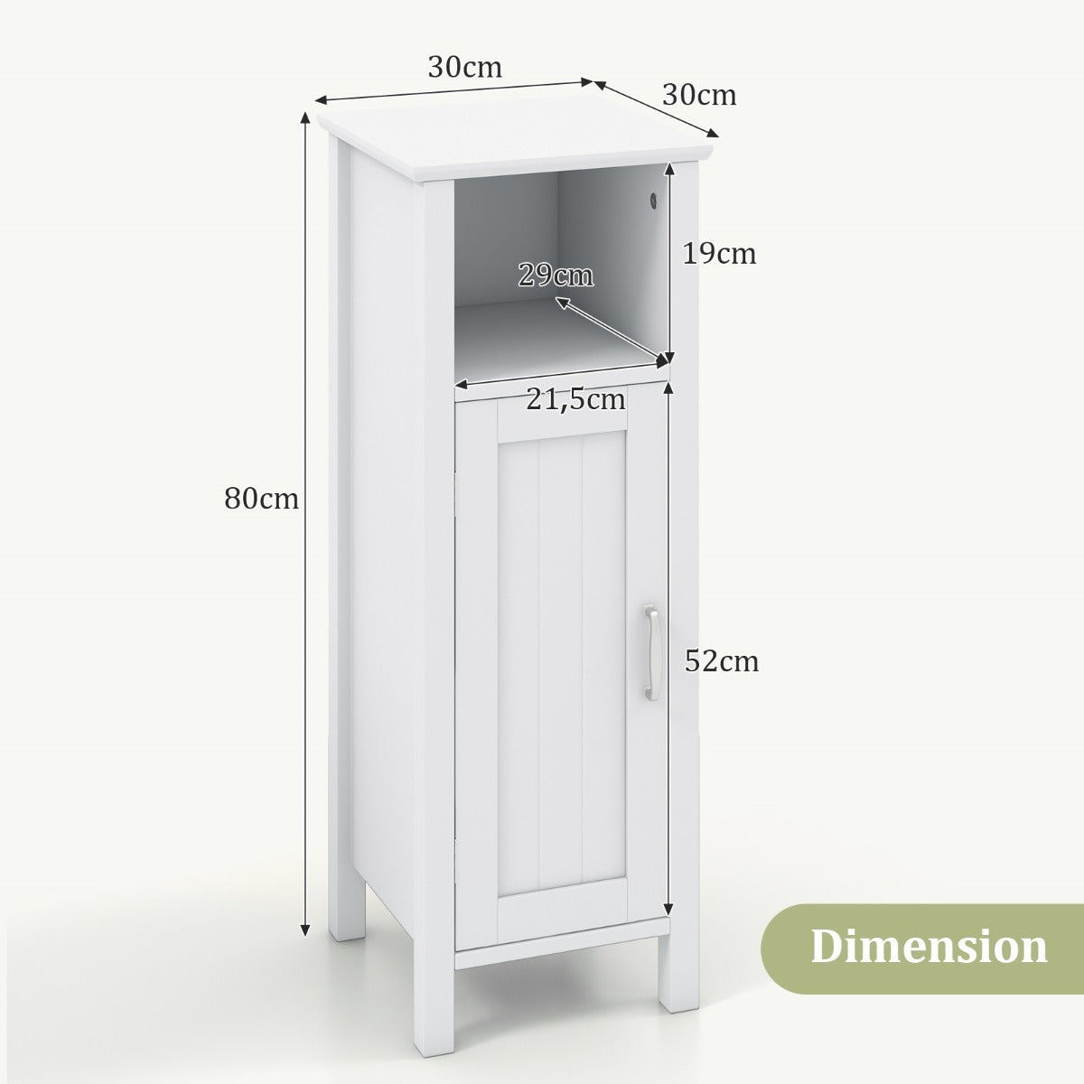 LIVSK Multifunctionele Opbergkast - Waterdicht MDF - Verstelbare Plank - Antikantelvoorzieningen - 30 x 30 x 80 cm - Wit