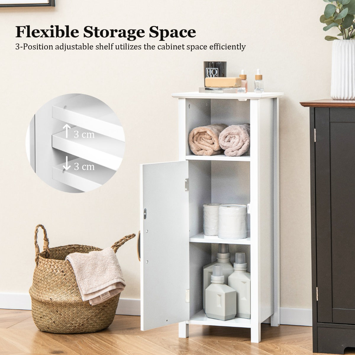 LIVSK Multifunctionele Opbergkast - Waterdicht MDF - Verstelbare Plank - Antikantelvoorzieningen - 30 x 30 x 80 cm - Wit