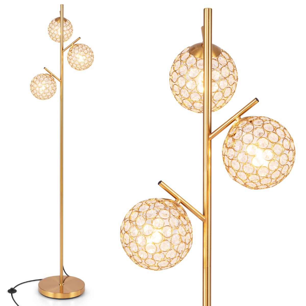 LIVSK Vloerlamp met 3 Bolvormige Kappen - Robuuste Metalen Constructie - Voetschakelaar - Oogvriendelijk Licht - 28 x 28 x 169 cm