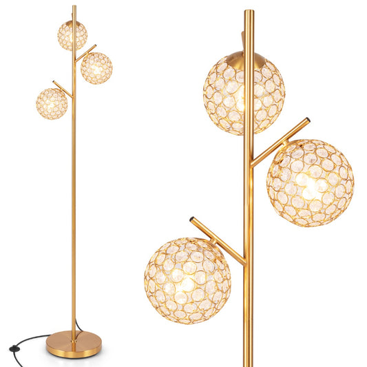 LIVSK Vloerlamp met 3 Bolvormige Kappen - Robuuste Metalen Constructie - Voetschakelaar - Oogvriendelijk Licht - 28 x 28 x 169 cm