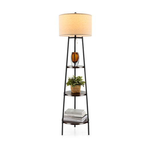 LIVSK Vloerlamp met Opbergruimte - Moderne Stijl met 3 Planken - Duurzame Linnen Lampenkap - E27-fitting - Zwart