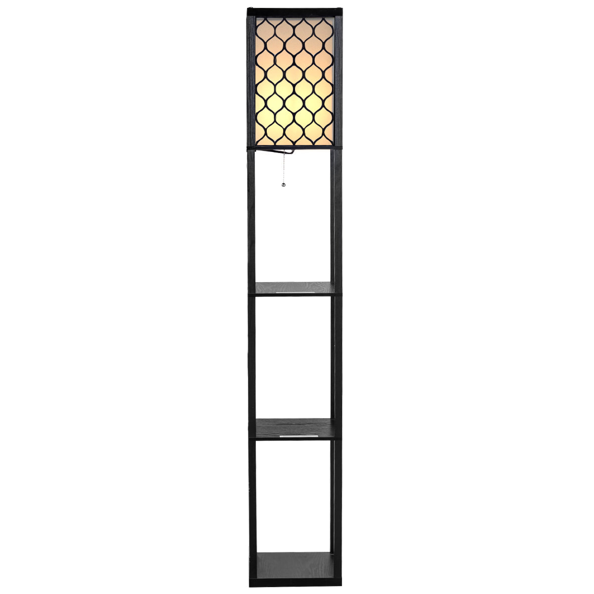 LIVSK Vloerlamp met Planken - Houten Frame - Warm Licht - Eenvoudig te Monteren - Zwart - Gebroken Wit