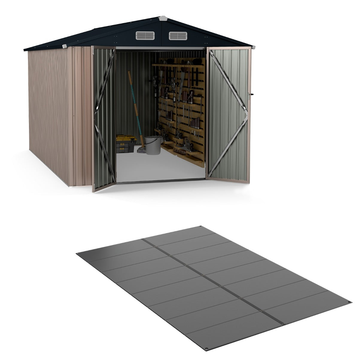 LIVSK Bodemmat voor Gereedschapsschuren - Antislip - Versterkte Planken - Duurzaam en Praktisch - 343 x 215 cm - Grijs