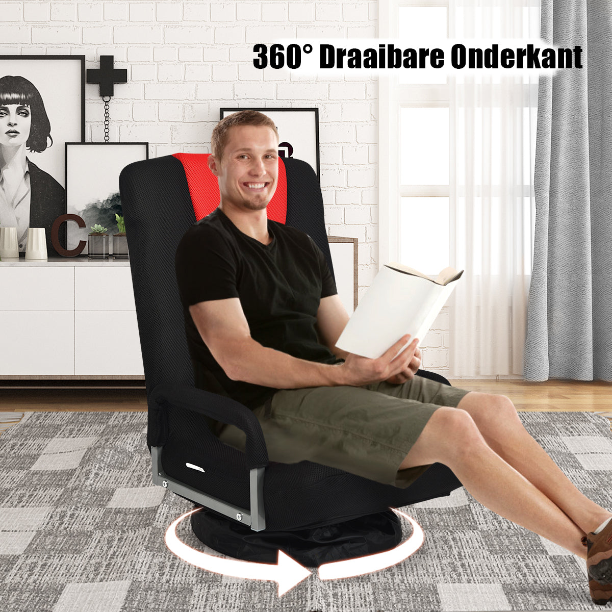 LIVSK Vloer Gaming Stoel - 6-Positie Verstelbaar - 360° Draaibaar - Ergonomisch - Opvouwbaar - Tot 140 kg - Zoals afgebeeld
