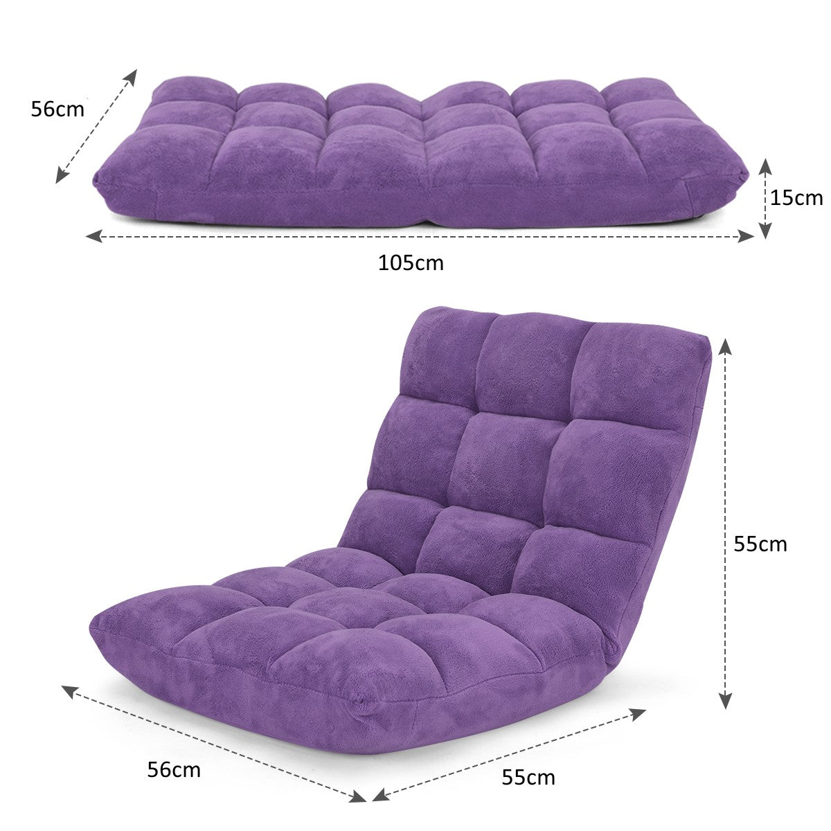 LIVSK Lazy Sofa - 14 Verstelbare Standen - Opvouwbaar en Lichtgewicht - Duurzaam Staal en Spons - Voor Thuis en Kantoor - Paars