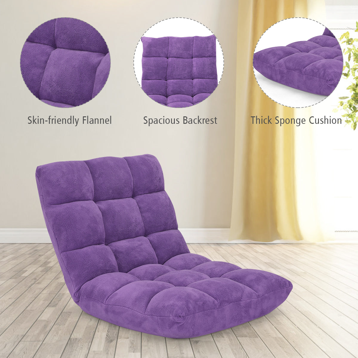 LIVSK Lazy Sofa - 14 Verstelbare Standen - Opvouwbaar en Lichtgewicht - Duurzaam Staal en Spons - Voor Thuis en Kantoor - Paars
