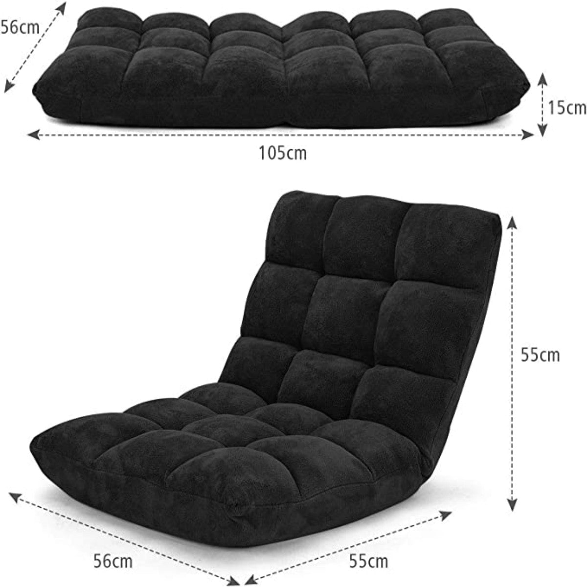 LIVSK Lazy Sofa - Opvouwbaar met 14 Verstelbare Standen - Geen Montage Nodig - Lichtgewicht en Comfortabel - Zwart