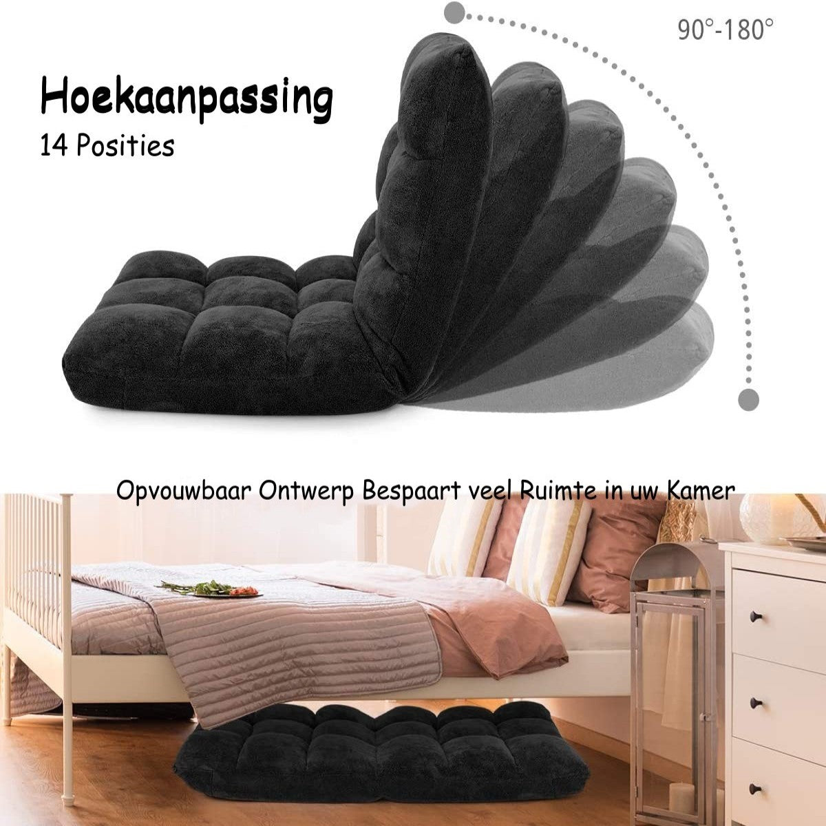 LIVSK Lazy Sofa - Opvouwbaar met 14 Verstelbare Standen - Geen Montage Nodig - Lichtgewicht en Comfortabel - Zwart