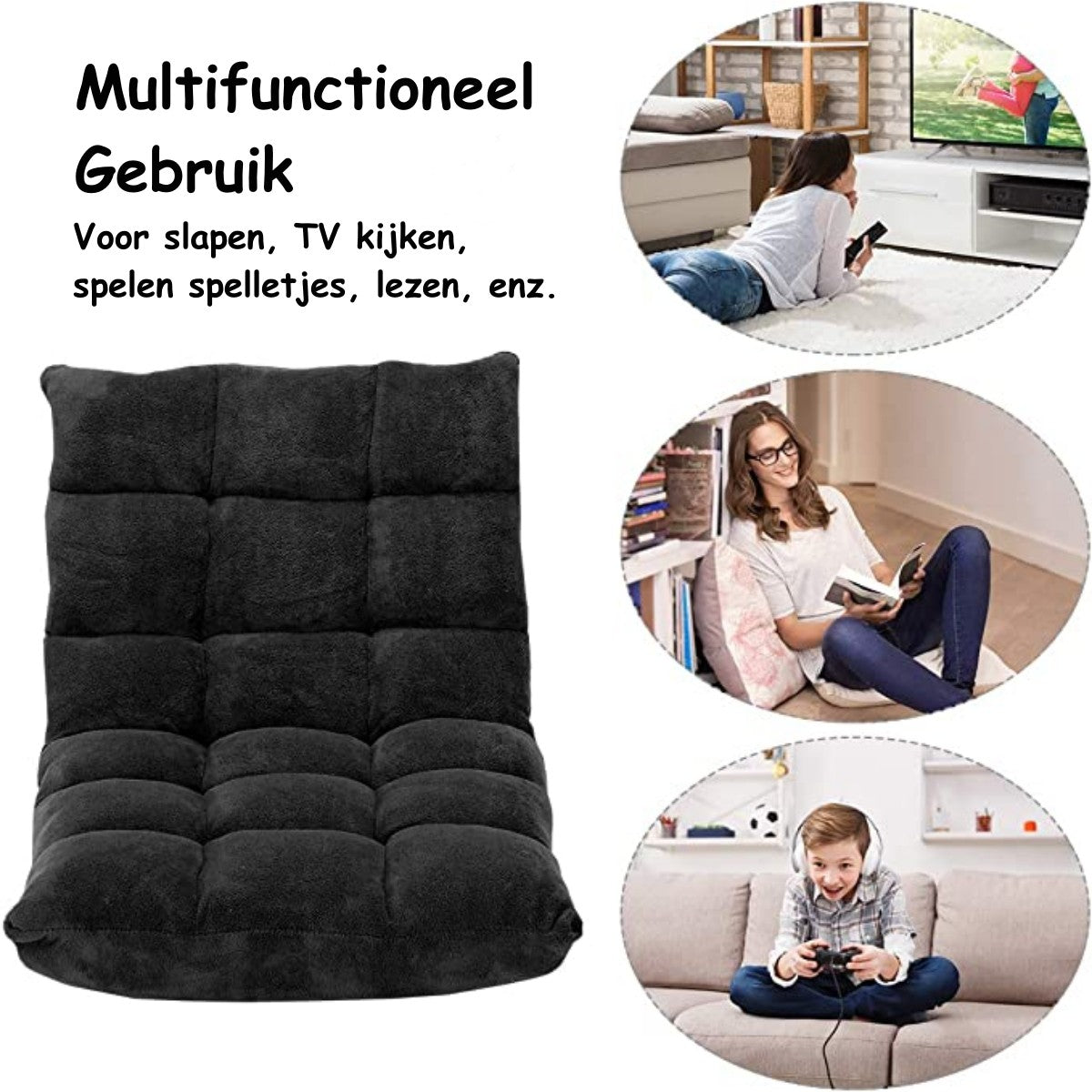 LIVSK Lazy Sofa - Opvouwbaar met 14 Verstelbare Standen - Geen Montage Nodig - Lichtgewicht en Comfortabel - Zwart