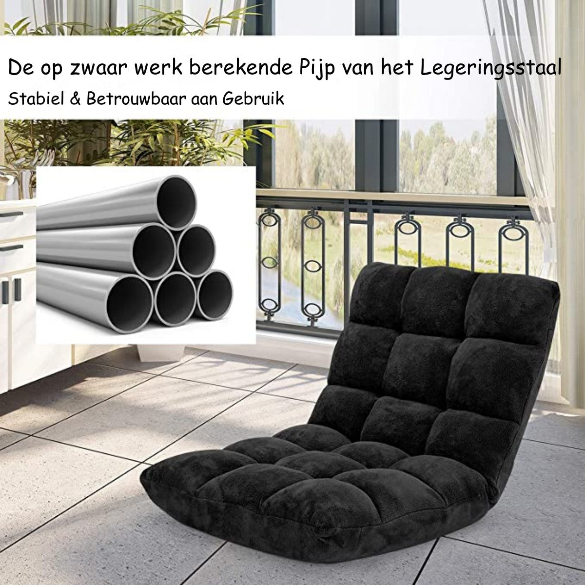 LIVSK Lazy Sofa - Opvouwbaar met 14 Verstelbare Standen - Geen Montage Nodig - Lichtgewicht en Comfortabel - Zwart